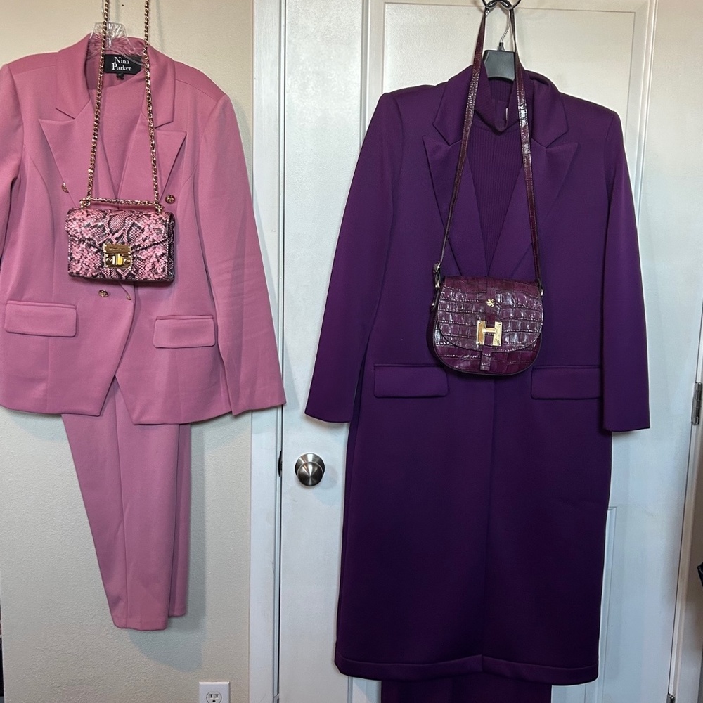 Plus size  purple dress with walking coat.